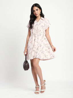 R&B - Pink Floral A-Line Knee Length Dress