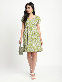 R&B - Green Floral A-Line Mini Dress