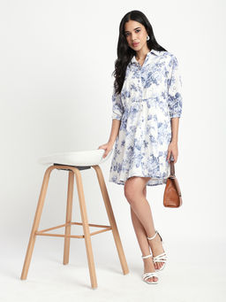 R&B - White Floral A-Line Knee Length Dress