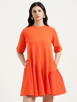 United Colors of Benetton - Orange Solid A-Line Knee Length Dress
