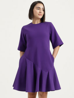 United Colors of Benetton - Purple Solid A-Line Knee Length Dress