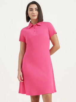 United Colors of Benetton - Pink Solid T-Shirt Knee Length Dress