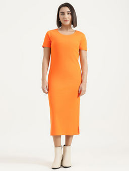 United Colors of Benetton - Orange Solid Bodycon Midi Dress