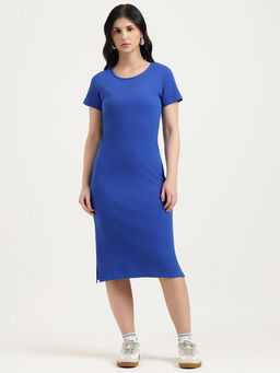 United Colors of Benetton - Blue Solid Bodycon Midi Dress