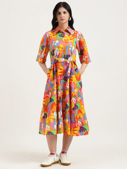 United Colors of Benetton - Multi-Color Printed Shirt Midi Dress