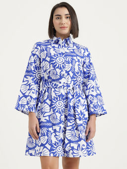 United Colors of Benetton - Blue Printed Shirt Mini Dress