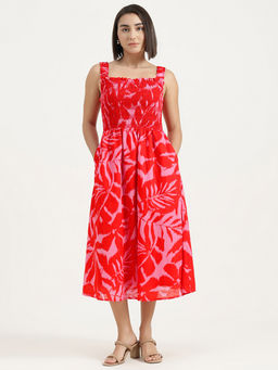 United Colors of Benetton - Red Printed A-Line Midi Dress