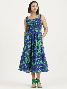 United Colors of Benetton - Blue Printed A-Line Midi Dress