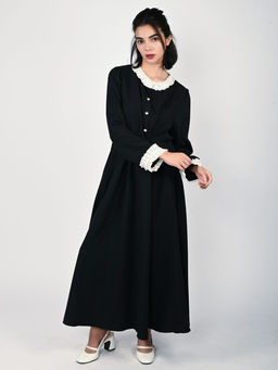 Odette - Black Self Design A-Line Maxi Dress