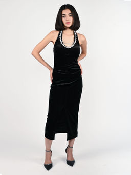 Odette - Black Embellished A-Line Maxi Dress
