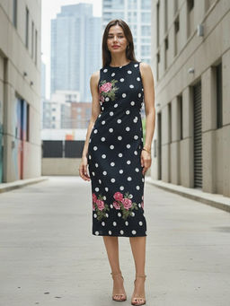 ZUMMER - Black Printed Bodycon Midi Dress