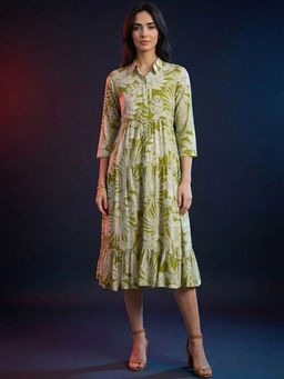 ZUMMER - Olive Printed Shirt Midi Dress