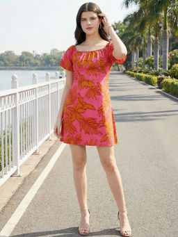 ZUMMER - Pink Printed Bodycon Knee Length Dress