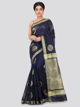 PinkLoom - Women's Cotton Silk Saree With Unstitched Blouse Piece,Blue