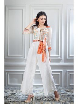 MANDIRA WIRK - Hand Embroidered Printed Chanderi Jumpsuit