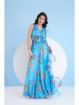 MANDIRA WIRK - Teal Botanical Jumpsuit