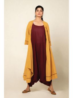 OMAANA - Maroon Sufi Saanjh Jumpsuit with Overlay