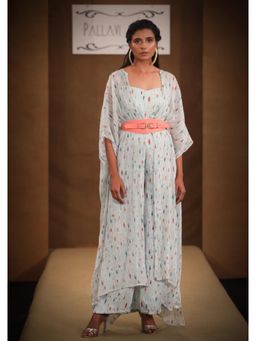 PALLAVI JAIPUR - Kiki Sea Green Overlay with Belt and Jumpsuit