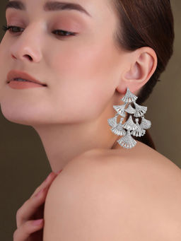 Shaze - Silver Rhodium-Plated American Diamond Sunbeam Drop & Dangle Earrings For Women