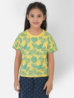 CRIMSOUNE CLUB - Girls Yellow Printed Round Neck T-Shirt