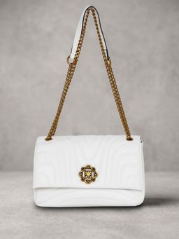 ESBEDA - White Flowline Luxe Sling Bag for Women (M)
