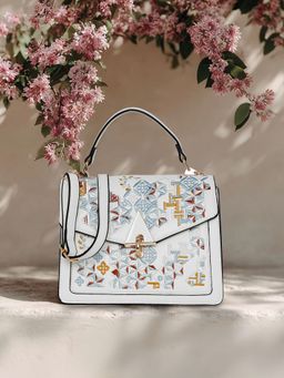 ESBEDA - White Heritage Embroidered Flap Sling Bag for Womens (M)