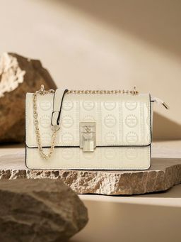 ESBEDA - Cream Signature Monogram Lock Sling Bag (M)