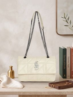ESBEDA - Cream Vintage Quilted Flap Sling Bag for Womens (M)