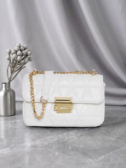 ESBEDA - White Diamond Quilted Lock Flap Sling Bag for Womens (S)
