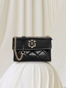 ESBEDA - Black Emerald Crest Quilted Sling Bag for Women (M)