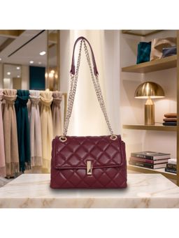 ESBEDA - Maroon Gold Elegant Padded Quilted Sling Bag for Womens (M)