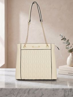 ESBEDA - Beige Quilted Chain Accent Tote Bag for Womens (M)