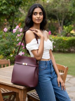 Hues Studio - Rose Handbag for Women Maroon