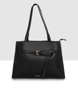 ESBEDA - Esbada Black Buckle Strap Tri-Compartment Tote Bag (L)
