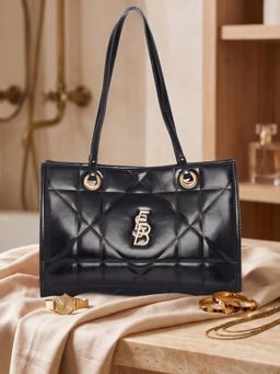 ESBEDA - Black Quilted Gloss Charm Tote Bag for Womens (L)