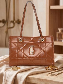 ESBEDA - Tan Quilted Gloss Charm Tote Bag for Womens (L)