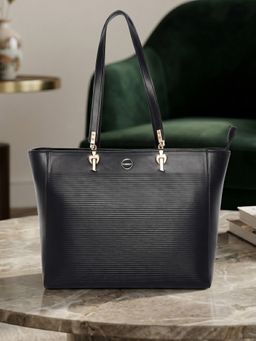 ESBEDA - Black Ribbed Charm Detail Tote Bag for Womens (L)