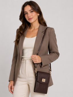 ESBEDA - Brown Flap Lock Mini Mobile Sling Bag for Womens (S)