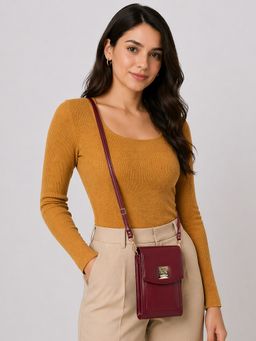 ESBEDA - Maroon Flaplock Mini Mobile Sling Bag for Womens (S)
