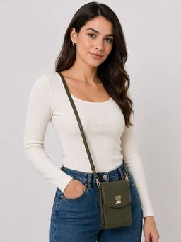 ESBEDA - Olive Green Flap Lock Mini Mobile Sling Bag for Womens (S)