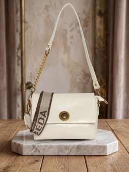 ESBEDA - Cream Glossy Shine Luxe Flap Sling Bag for Womens (S)