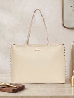 ESBEDA - Beige Stud Edge Classic Tote Bag (L)