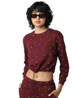 ONLY - Women Printed Maroon Sweatshirt