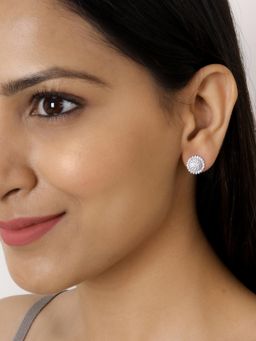 Ornate Jewels - 925 Sterling Silver Round American Diamond Flower Stud Earrings for Women Girls One Size