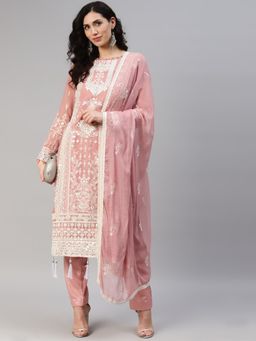 Readiprint - Semi-Stitched Georgette Mauve Kurti with Bottom and Dupatta (Set of 3) (Free Size)