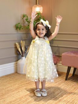 Fayon Kids - Green Flower Print Net Dress For Girls