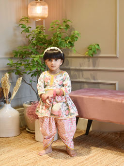 Fayon Kids - Multi-Color Cotton Three Fourth Sleeves Floral Kurta With Dhoti