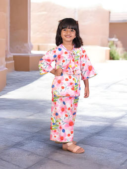 Fayon Kids - Multi-Color Cotton Three Fourth Sleeves Printed Kurti With Pant