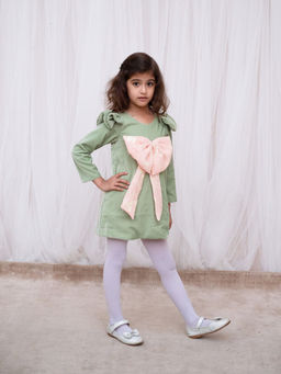 Fayon Kids - Green Velvet Round Neck Embellished Dress