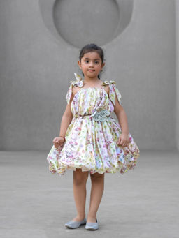 Fayon Kids - Multi-Color Polyester Tie Up Neck Printed Dress